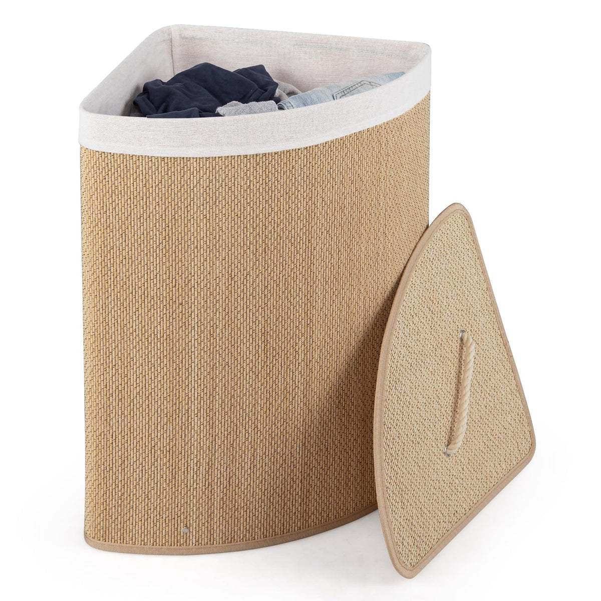 Giantex Corner Bamboo Laundry Hamper w/Lid, 57 L Capacity Clothes Hamper
