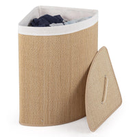 Giantex Corner Bamboo Laundry Hamper w/Lid, 57 L Capacity Clothes Hamper