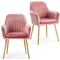 Giantex Set of 2 Leisure Chairs, Accent Upholstered Arm Chair Gold Steel Legs, Thick Sponge Seat