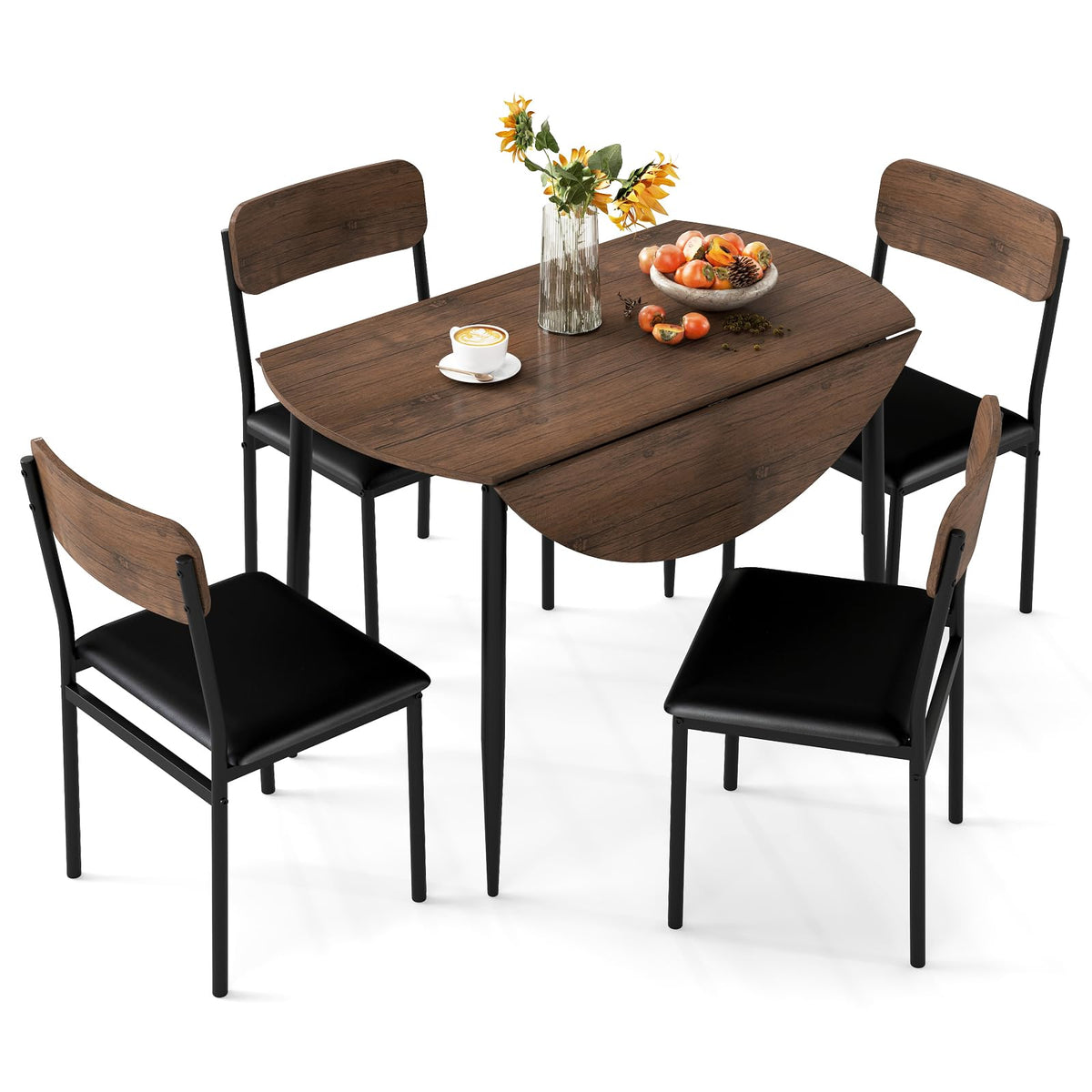 Round Kitchen Table Set w/Drop Leaf Tabletop