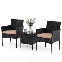 PE Rattan 3-Piece Patio Bistro Set with Tempered Glass Table