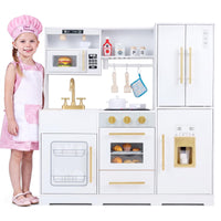 Wooden Play Kitchen with Lights & Sounds and Sink Stove Oven for Kids Ages 3+