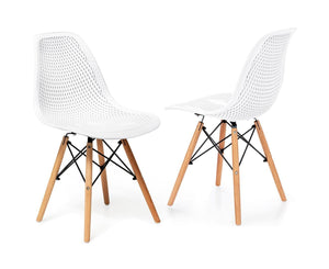 Giantex Set of 2 DSW Dining Chair, Shell PP Lounge Side Chair W/Mesh Design and Beech Wood Legs