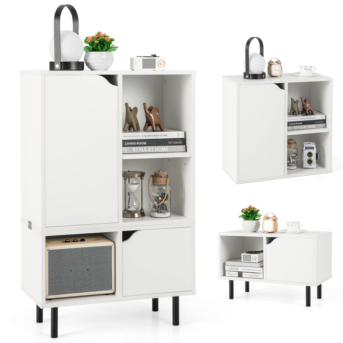 Giantex Stackable Bookcase, Combination Lattice Cabinet, Floor Open Bookshelf w/Adjustable Shelf & Cubes