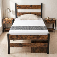 Giantex Single Size Metal Bed Frame w/3 Drawers & Storage Cubes, Industrial Platform Bed