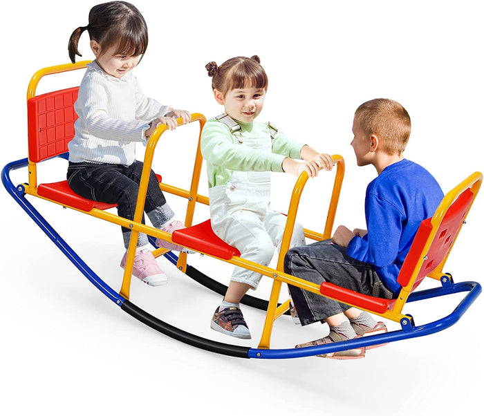Kids Seesaw Teeter Totter, Metal Rocking Seesaw Heavy Duty Indoor Outdoor Playground Equipment for Toddlers
