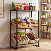 Giantex 3-Tier Drink Crate Shelf, Heavy-duty Metal Storage Rack with 2 Hanging Hooks