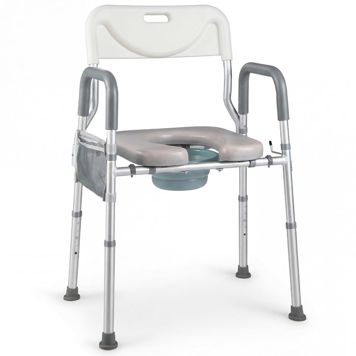 3-in-1 Bedside Commode Chair, 5-Level Adjustable Height Portable Toilet