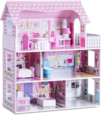 Pretend Play Kids Doll’s House w/3 Floors & 5 Rooms, Princess Mini Toy House Furniture Playset