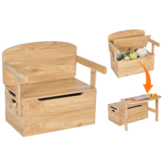 Kids Table and Chair Set, 3-in-1 Convertible Wooden Toy Storage Bench with Handle