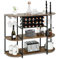 Giantex Wine Rack Table, 120 cm Coffee Bar Cabinet with Glass Holder, Storage Shelves , Rustic Brown