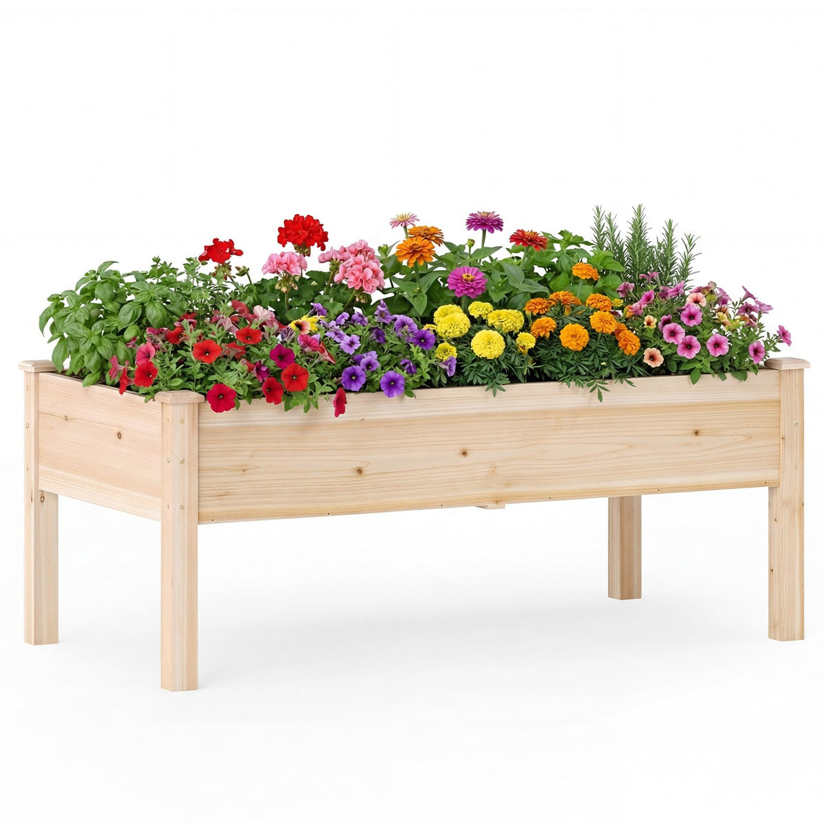 Wooden Raised Garden Bed with Legs, Natural Fir Wood Elevated Planter Box