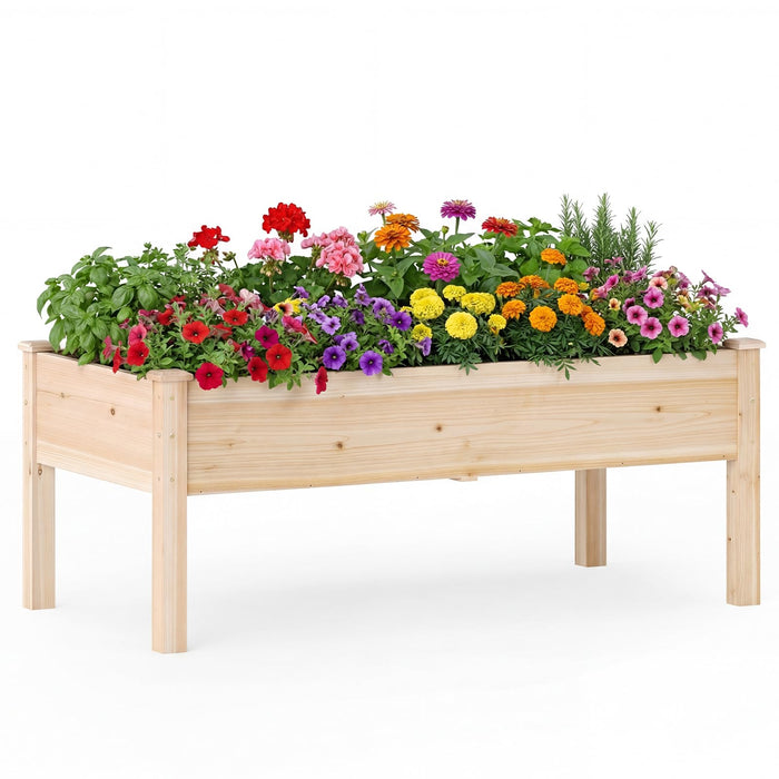 Wooden Raised Garden Bed with Legs, Natural Fir Wood Elevated Planter Box