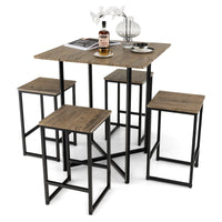 Giantex Giantex 5 Piece Dining Table Set, Industrial Kitchen Table Set with 4 Stools , Grey