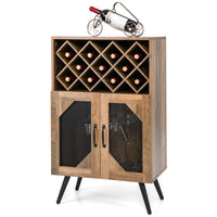 Wine Bar Cabinet for Liquor, Industrial Buffet Sideboard w/Removable Wine Rack & Built-in Glass Holder , Rustic Brown