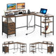 Giantex L-Shaped Desk with Power Outlets, Reversible Corner Desk