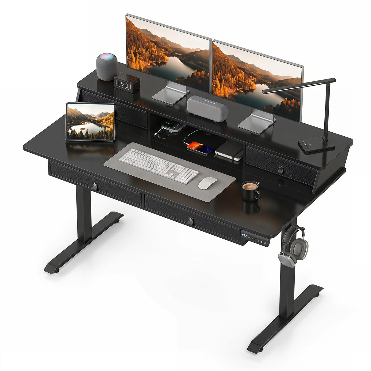 Giantex Electric Standing Desk 140cm w/Monitor Stand&Drawers
