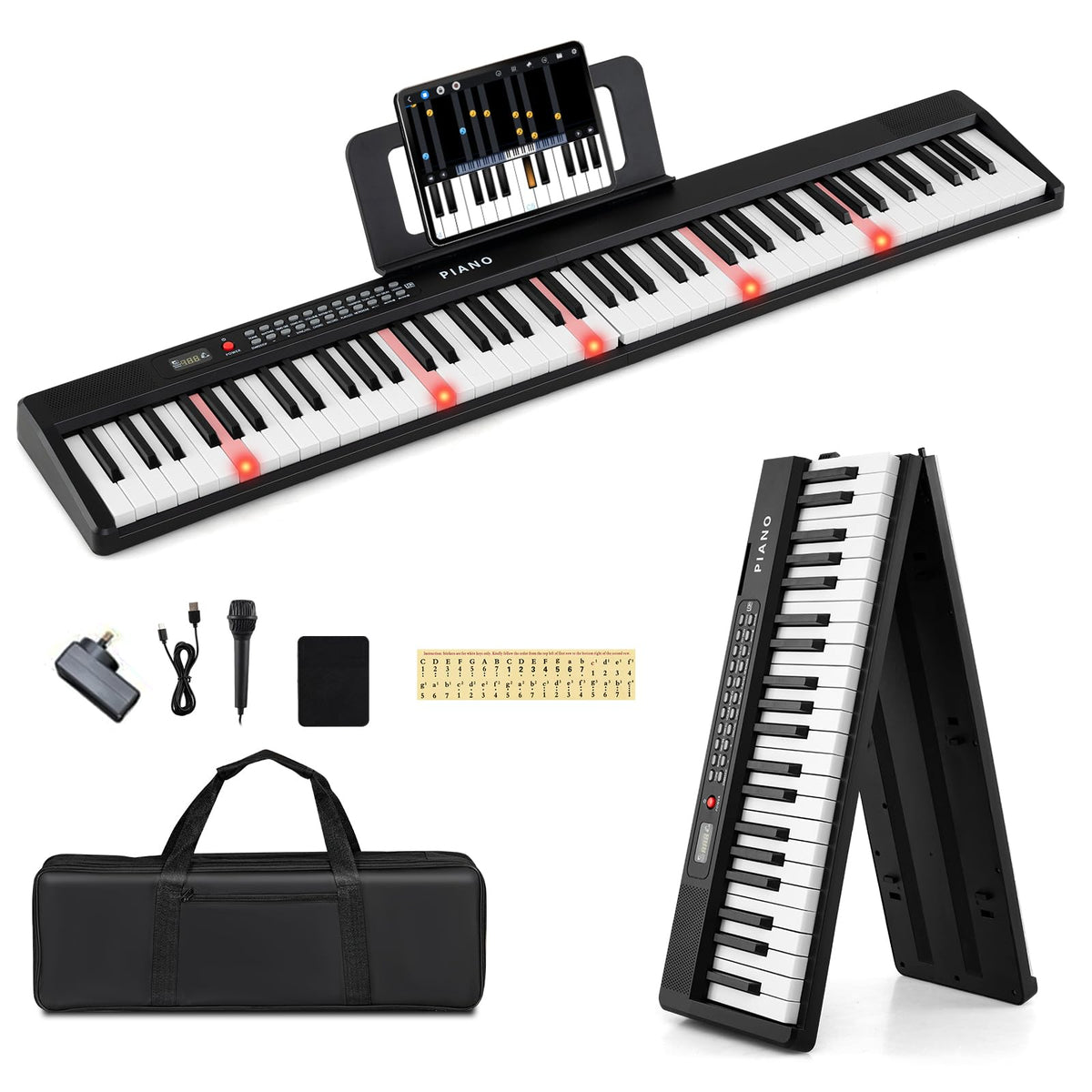88 Key Foldable Piano Keyboard Portable Full Size Semi Weighted Electric Piano with MIDI Wireless Connection