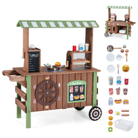 Pretend Play Market Food Cart with Ovens and Shelves for Boys and Girls