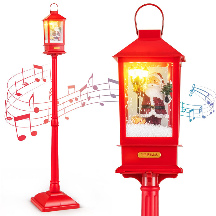 1-Piece Christmas Street Lamp 155cm with Snow Globe and Santa Music for Porch