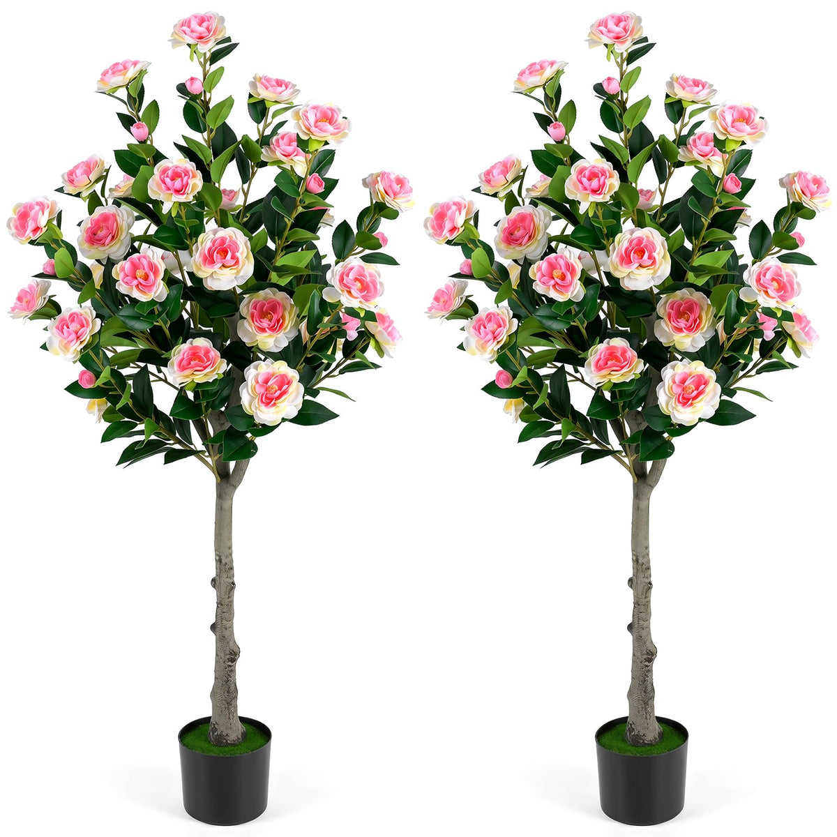 Giantex 128cm Artificial Camellia Tree, Faux Flower Greenery Plant