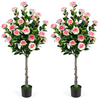 Giantex 128cm Artificial Camellia Tree, Faux Flower Greenery Plant