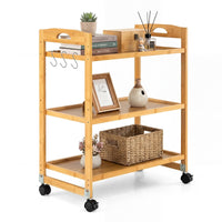 Giantex 3-Tier Storage Rolling Cart, Bamboo Utility Cart