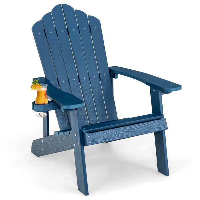 Adirondack Chair, HIPS Adirondack Chair w/Cup Holder, Realistic Wood Grain, Weather Resistant Outdoor Chair for Patio