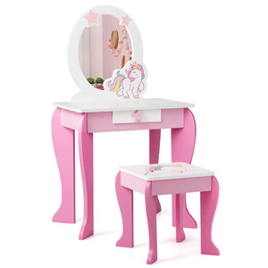 Kids Vanity Table and Chair Set with Mirror and Stool TOP 50 Bonus Trinkets Set