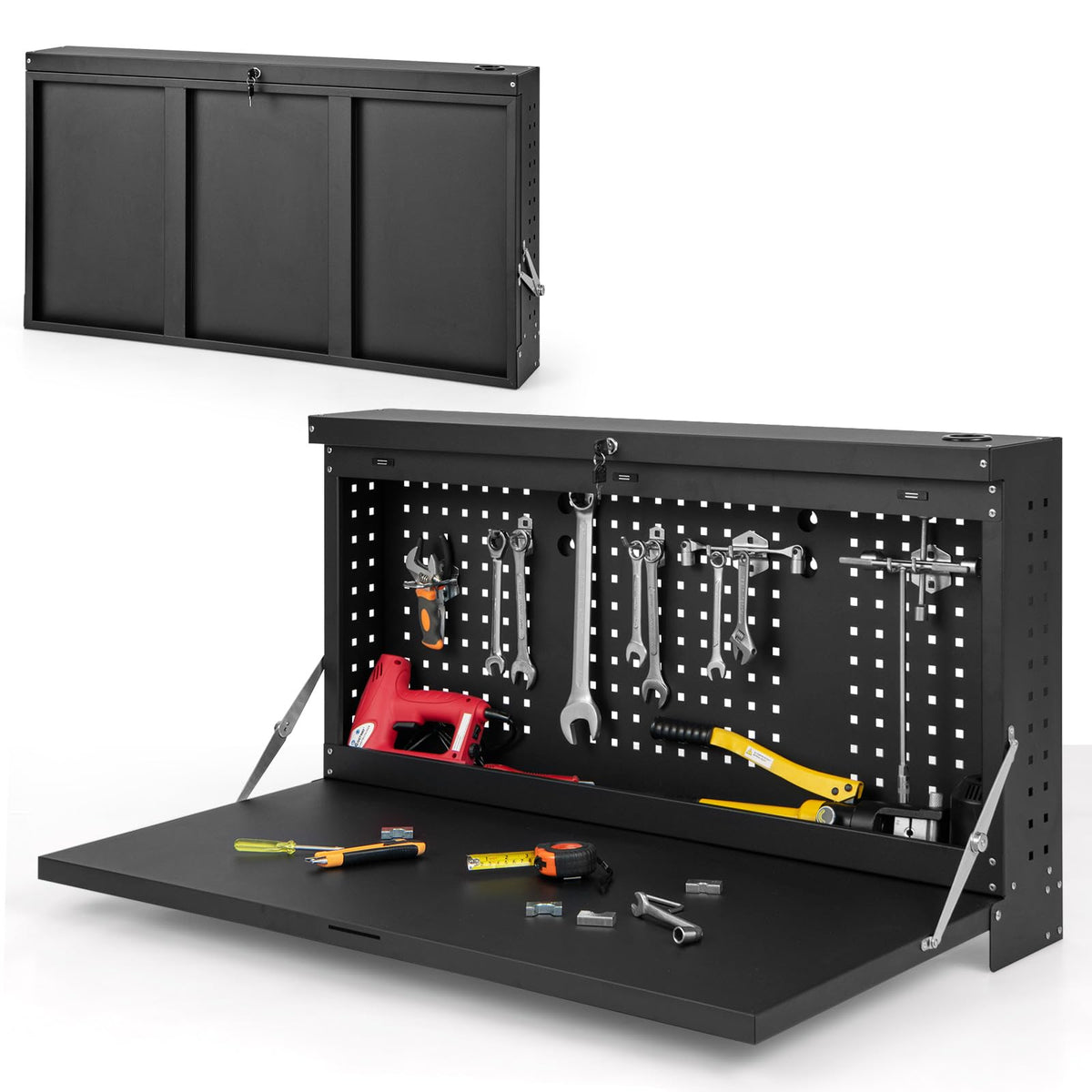 2-in-1 Wall Control Pegboard Tool Organizer with Large Tabletop for Garage