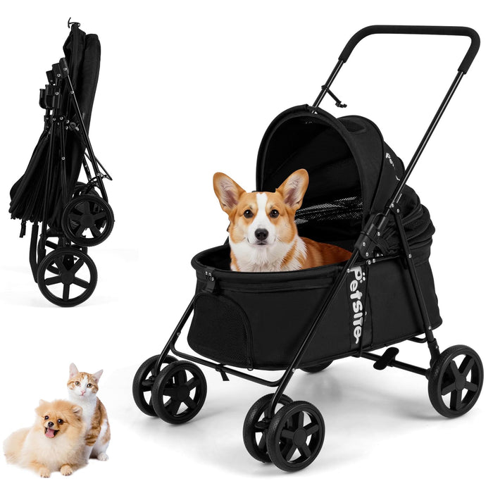 Pet Stroller for Dogs with 360 Swivel Wheels and One Step Brake