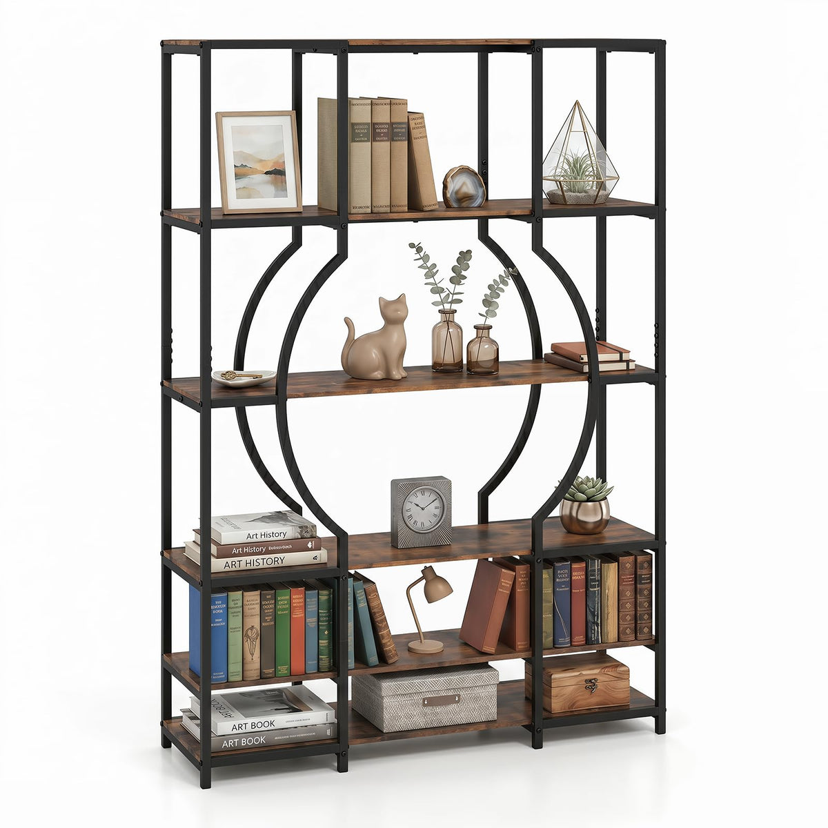 Giantex 5-Tier Industrial Geometric Tall Bookshelf with Open Shelves