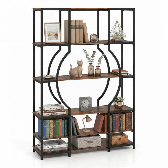 Giantex 5-Tier Industrial Geometric Tall Bookshelf with Open Shelves