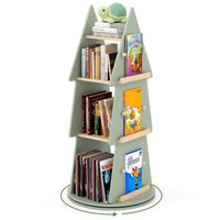 4-Tier Tree Shape Wooden Kids Rotating Bookshelf for Classroom Playroom Bedroom