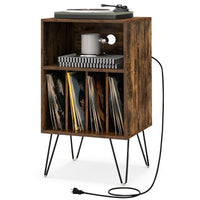 Record Player Stand w/Charging Station Turnable Nightstand Vinyl Storage Cabinet