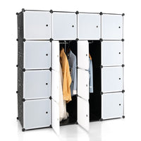 Giantex 16-Cube Storage Organizer DIY Modular Closet Storage Cabinet with Hanging Poles for Clothing Black