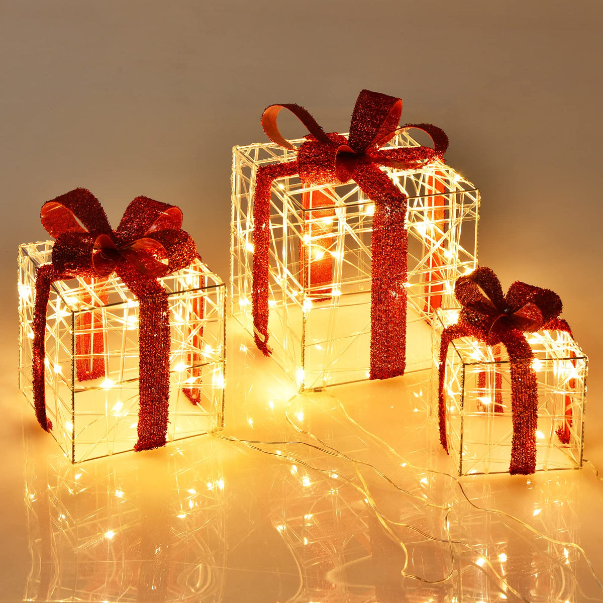 Set of 3 Christmas Lighted Gift Boxes Suitable for Indoor and Outdoor