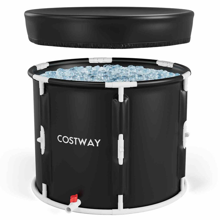 Ice Bath Tub for Adult, Outdoor Ice Plunge Tub w/Lid, Foldable Athletes Cold Therapy Tub at Home Garden Yard