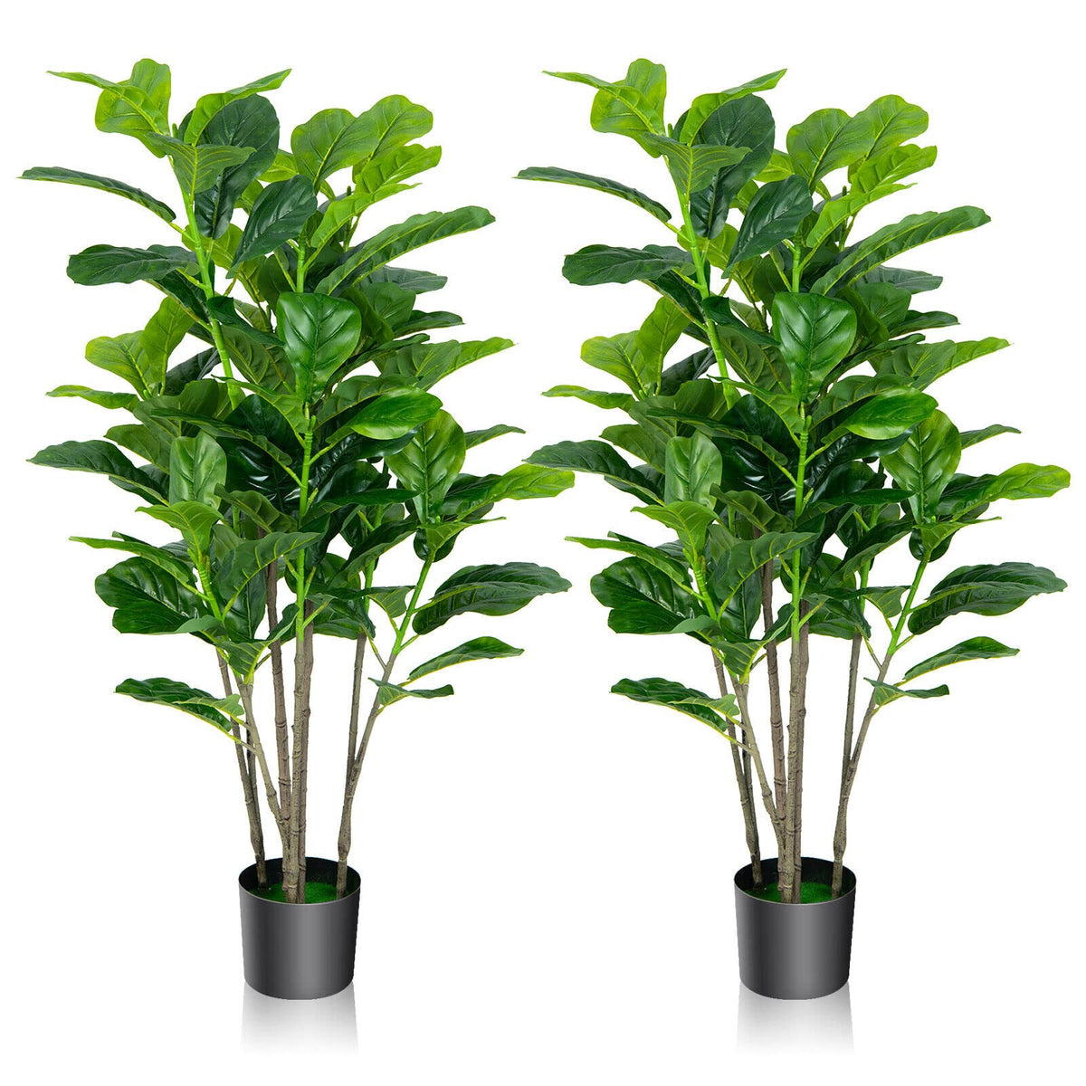 Giantex 140CM Artificial Fiddle Leaf Fig Tree, 1 or 2-Pack Faux Tree with 32 Leaves, Built-in Cement, Moss