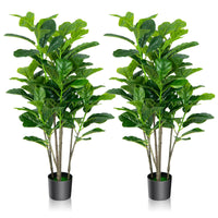 Giantex 140CM Artificial Fiddle Leaf Fig Tree, 1 or 2-Pack Faux Tree with 32 Leaves, Built-in Cement, Moss