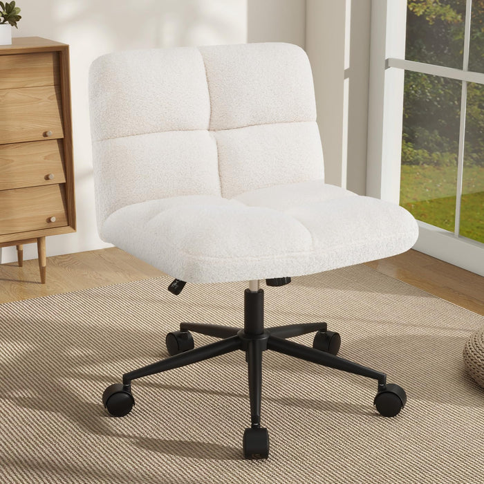 Giantex Cross Legged Chair with Wheels, Upholstered Home Office Chair