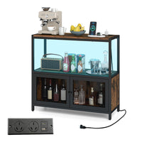 Coffee Bar Cabinet with LED Lights and Charging Station for Kitchen and Dining Room