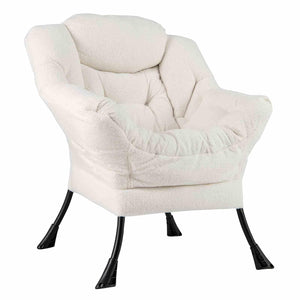 Large Lazy Chair, Sherpa Upholstered Accent Chair with Cozy Head Pillow, Stylish Tufted Back & Seat