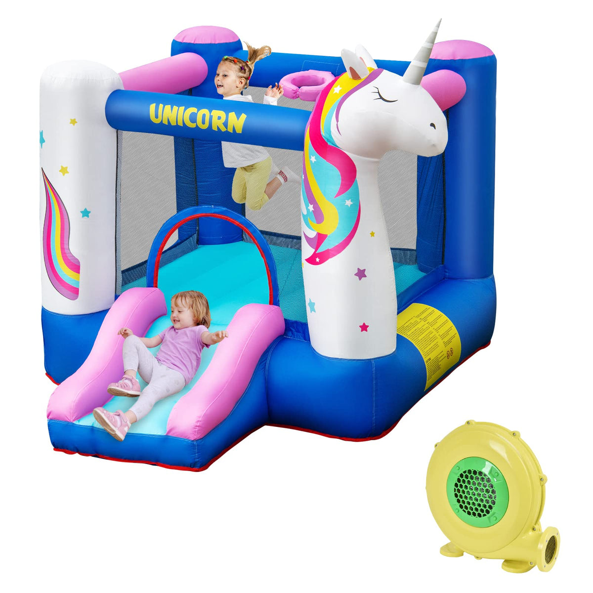 Inflatable Bounce House, 3 in 1 Jumping Castle for Kids Indoor Outdoor Party w/Jumping Area (with Blower)