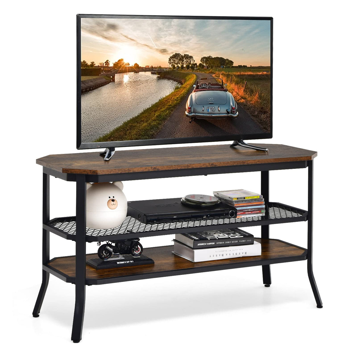 Giantex TV Stand for TVs up to 46”, 3-Tier Console Table w/Metal Frame & Storage Shelves