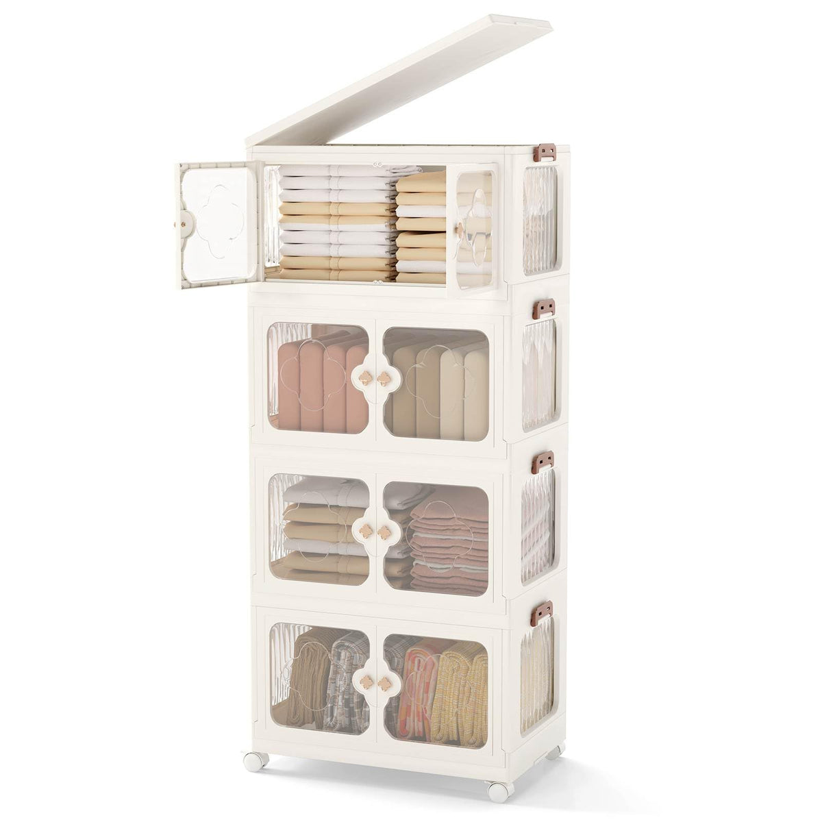 4-Tier Stackable Storage Bins with Lid 212L Closet Storage Organizer