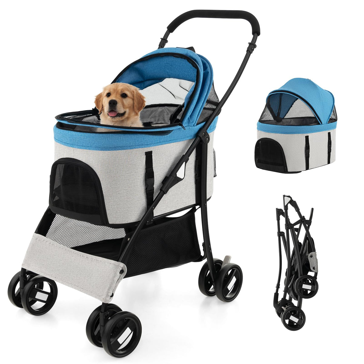 3-In-1 Pet Stroller with Removable Car Seat Carrier, Foldable Dog Cat Stroller