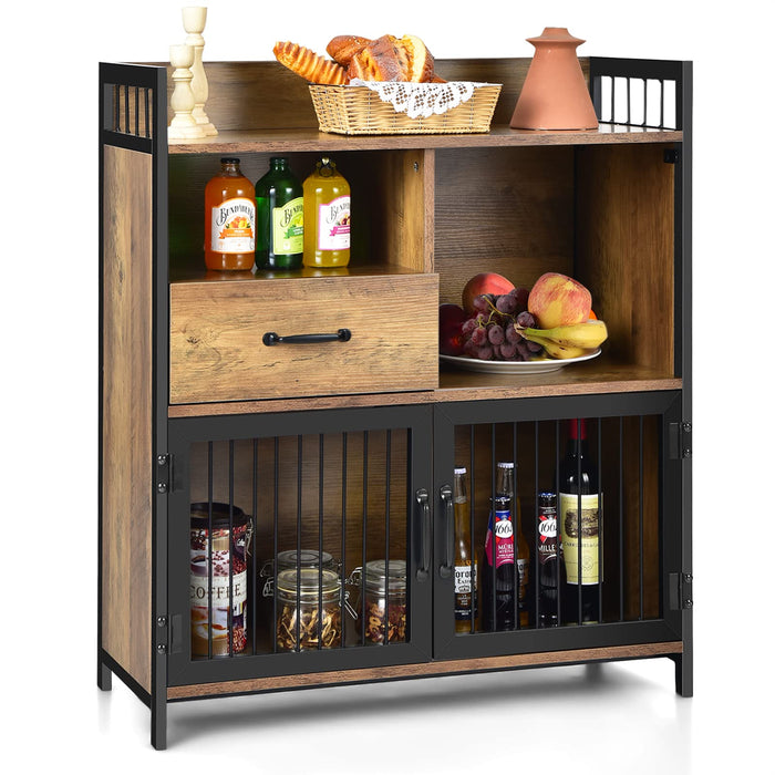 Giantex Industrial Sideboard Cabinet w/ Drawer & Doors, Freestanding Storage Cabinet, Rustic Brown