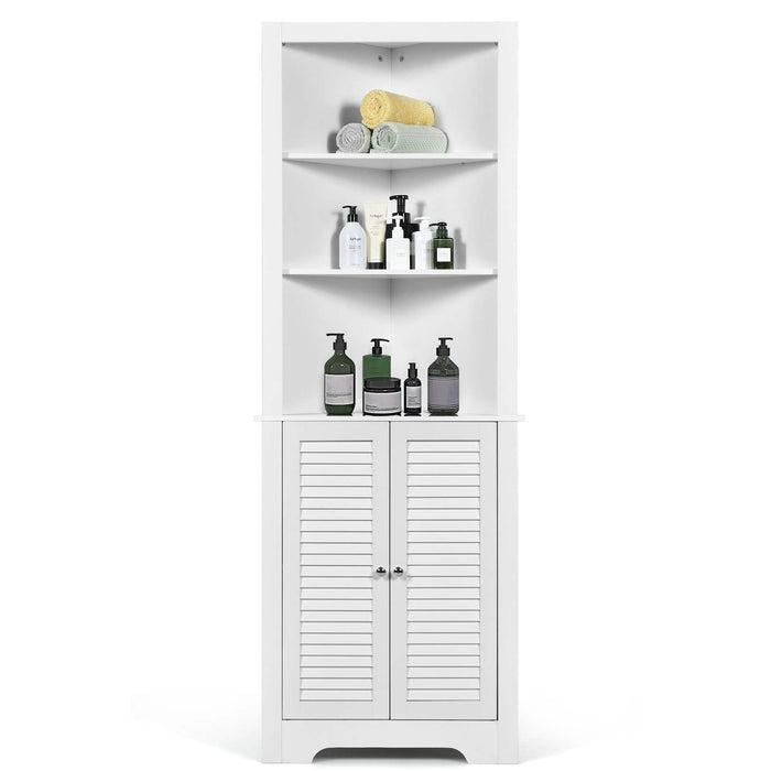 Bathroom Corner Tall Storage Cabinet w/ 3 Open Shelves Storage Organizer White