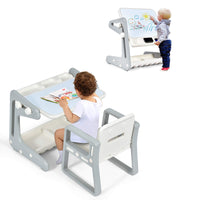 Kids Table & Chair, 2 in 1 Toddler Art Easel w/Adjustable Painting Board